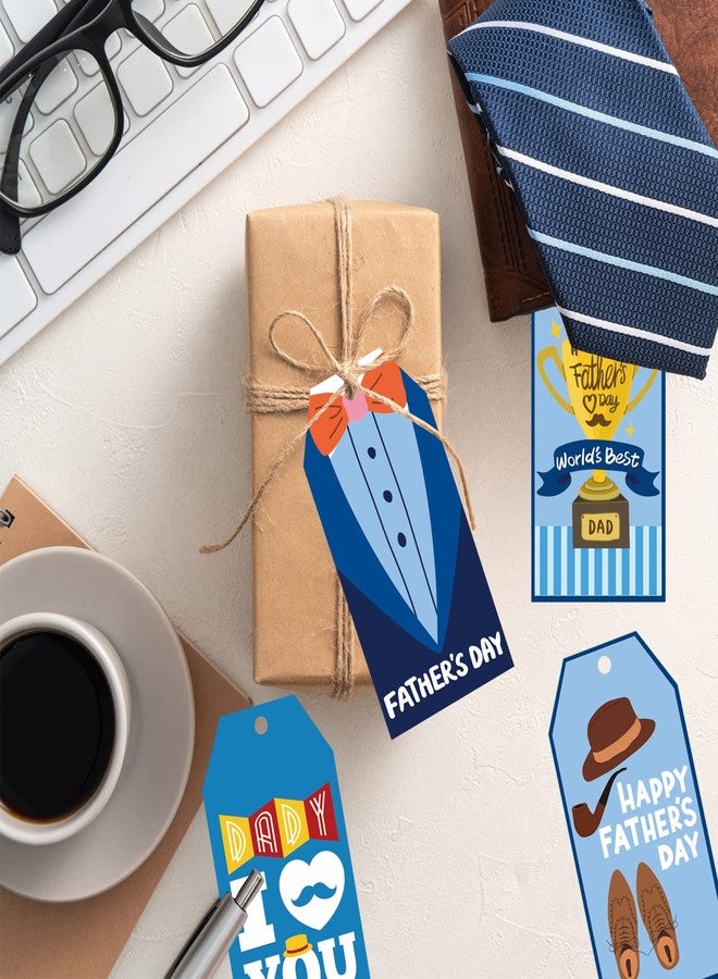 Doumeny Happy Father's Day Gift Paper Tags 120Pcs I Love You Dady Father's Day Tag Stickers World's Best Dad Trophy Tie Hanging Label Tags with String for DIY Art Craft Father Party Birthday Supplies - Image 3